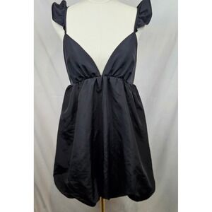 Wild Fable Black Ruffle Strap Plunge Neck Bubble Hem Mini Dress M Fairy Boho